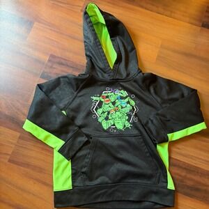 Boys TMNT Hoodie Black Neon Green Teenage Mutant Ninja Turtles Size S 6/7